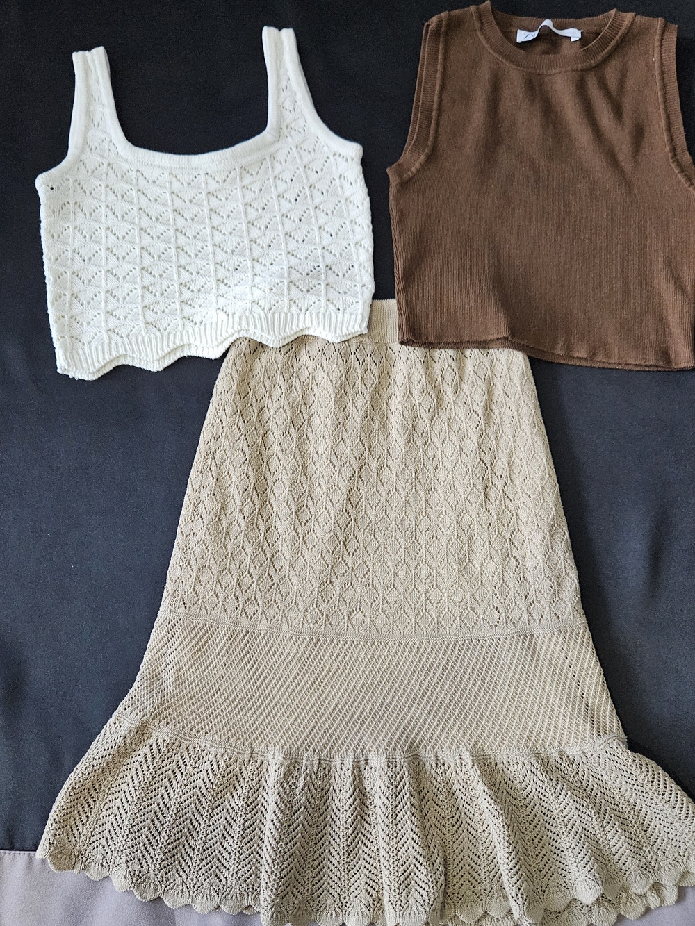Kids Matching Sets Maxi — Cream & Brown Knit Two-Tone Set Size 130/7-8